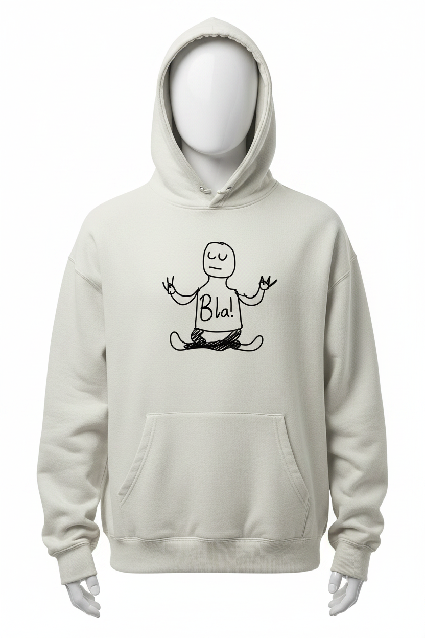 Bla! Zen Hoodie oversized off-white with meditating figure graphic