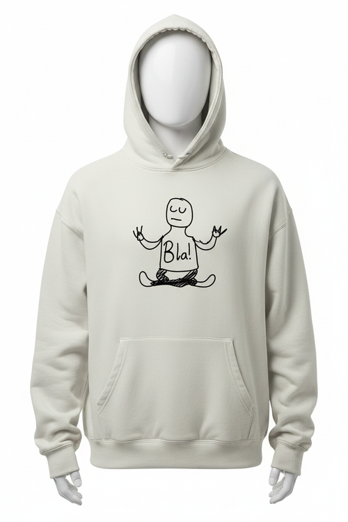 Bla! Zen Hoodie oversized off-white with meditating figure graphic